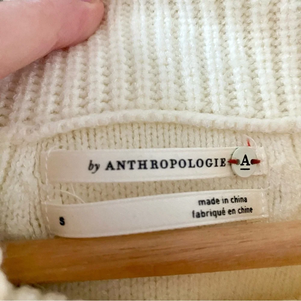 By Anthropologie Brenta Cowl Neck Sweater Curved Hem Cream Size Small